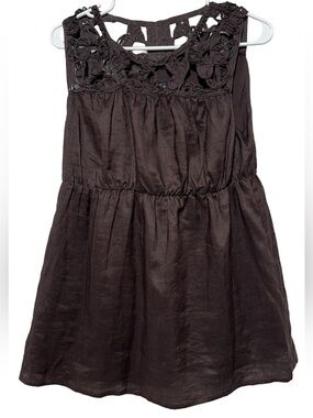 TRENZ Linen Babydoll Top Chocolate Brown Cottagecore Boho Fairy L